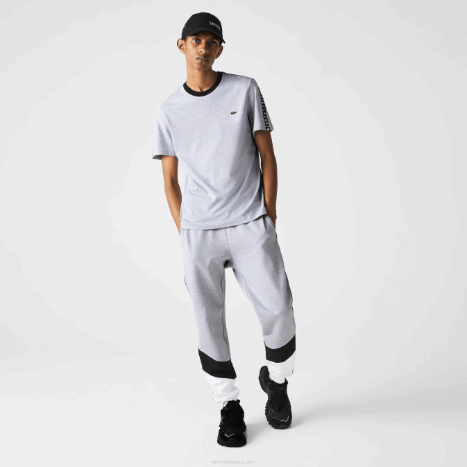 gris chine noir blanc sj1 V6HV1148 Hommes Lacoste pantalon de jogging en polaire color block à rayures emblématiques