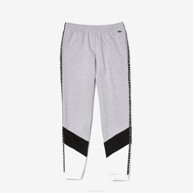gris chine noir blanc sj1 V6HV1148 Hommes Lacoste pantalon de jogging en polaire color block à rayures emblématiques