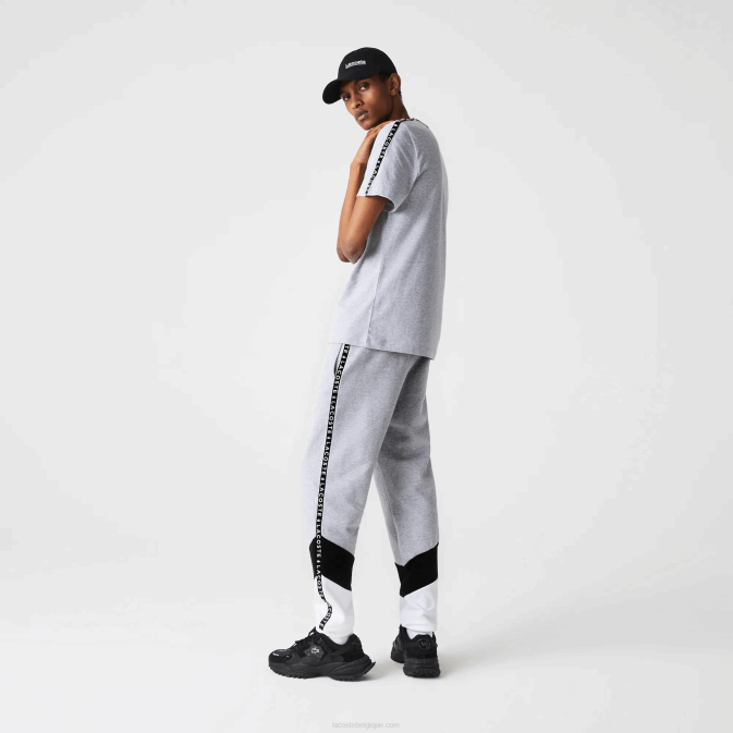gris chine noir blanc sj1 V6HV1148 Hommes Lacoste pantalon de jogging en polaire color block à rayures emblématiques