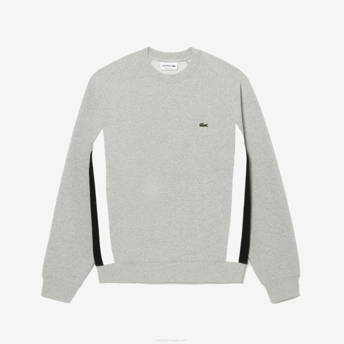 gris chine noir blanc sj1 V6HV329 Hommes Lacoste sweat color block en molleton brossé