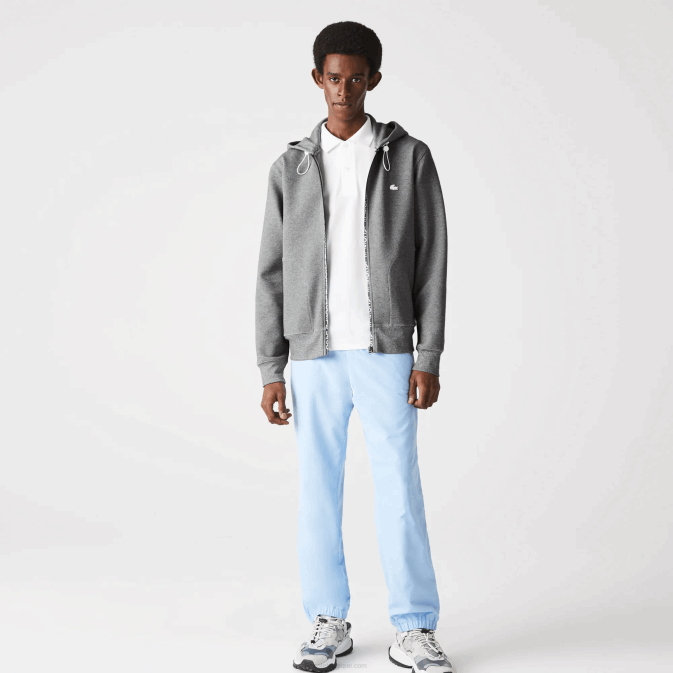 gris chiné 1vq V6HV1178 Hommes Lacoste sweat zippé à capuche en coton mélangé