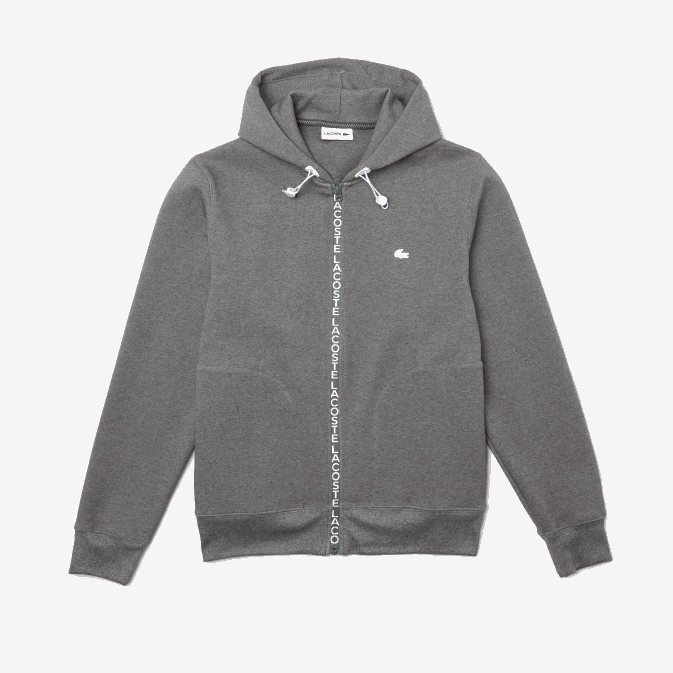 gris chiné 1vq V6HV1178 Hommes Lacoste sweat zippé à capuche en coton mélangé