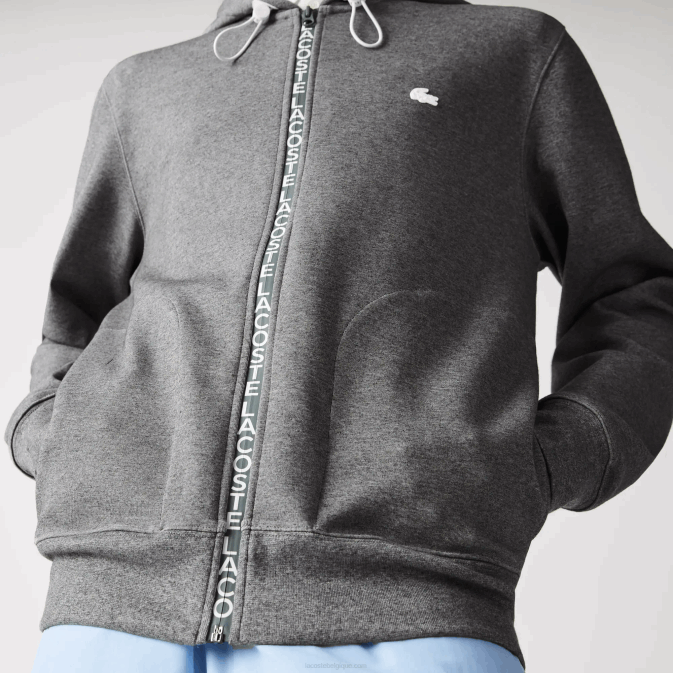 gris chiné 1vq V6HV1178 Hommes Lacoste sweat zippé à capuche en coton mélangé