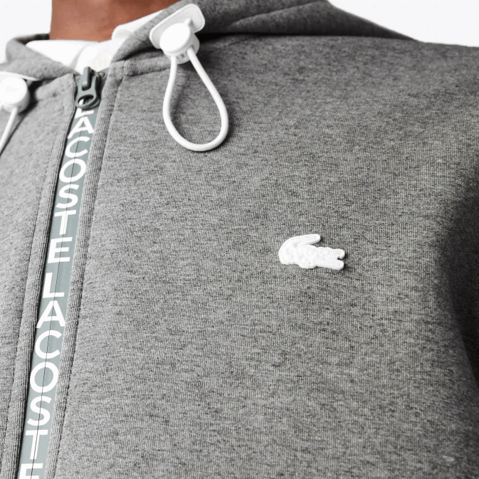 gris chiné 1vq V6HV1178 Hommes Lacoste sweat zippé à capuche en coton mélangé