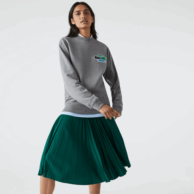 gris chiné 1vq V6HV1209 femmes Lacoste sweat col rond en coton bio