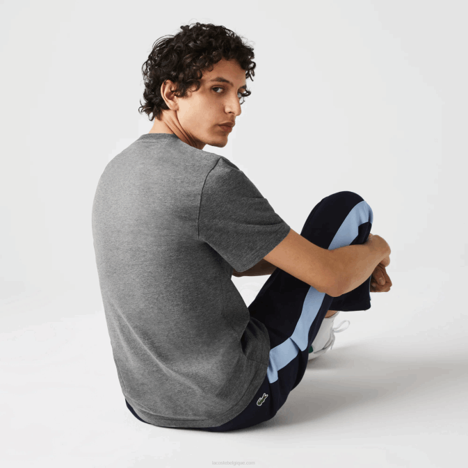 gris chiné 1vq V6HV921 Hommes Lacoste t-shirt col rond crocodiles colorés en coton bio