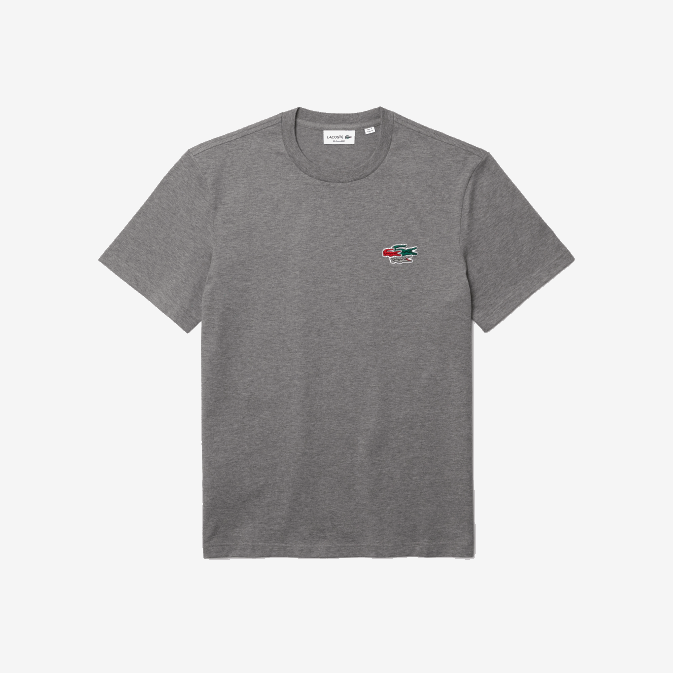 gris chiné 1vq V6HV921 Hommes Lacoste t-shirt col rond crocodiles colorés en coton bio