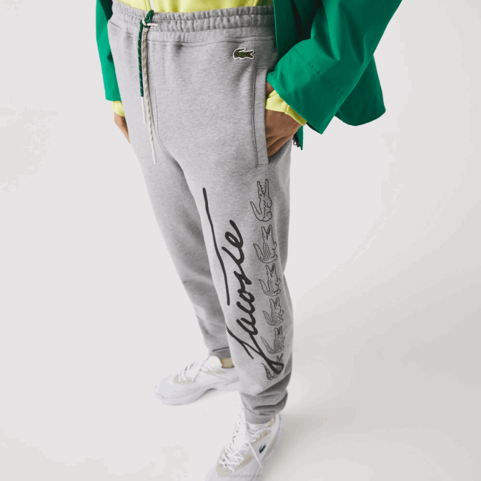 gris chiné 4jv V6HV1065 Hommes Lacoste pantalon de jogging en molleton de coton imprimé signature et crocodile