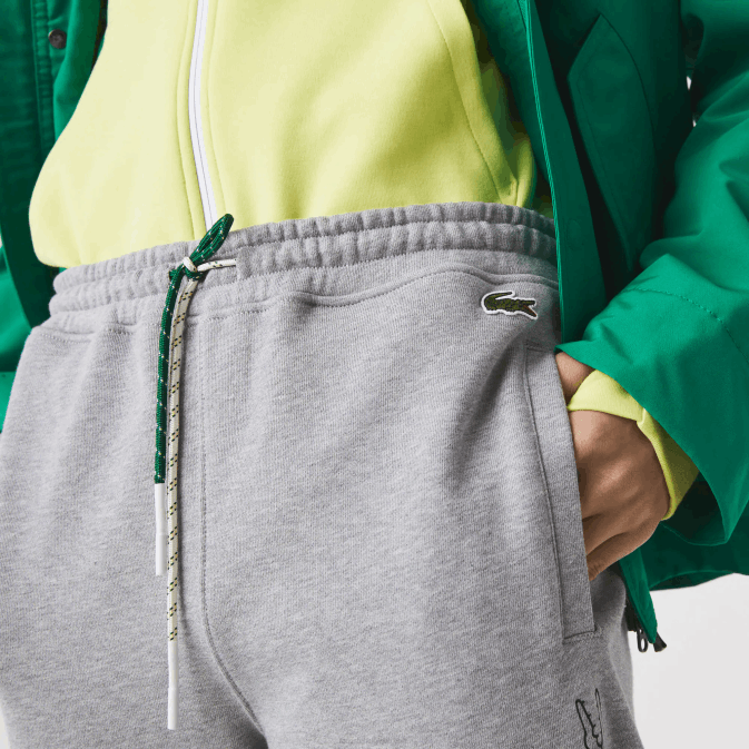 gris chiné 4jv V6HV1065 Hommes Lacoste pantalon de jogging en molleton de coton imprimé signature et crocodile