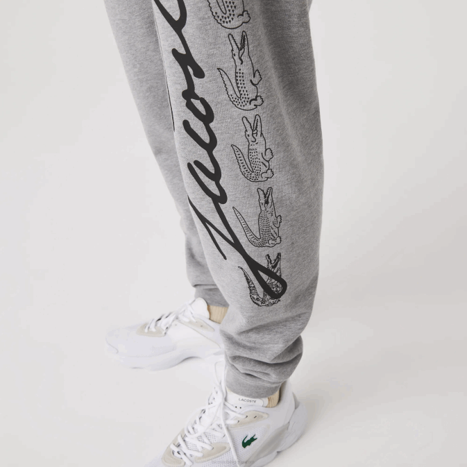 gris chiné 4jv V6HV1065 Hommes Lacoste pantalon de jogging en molleton de coton imprimé signature et crocodile