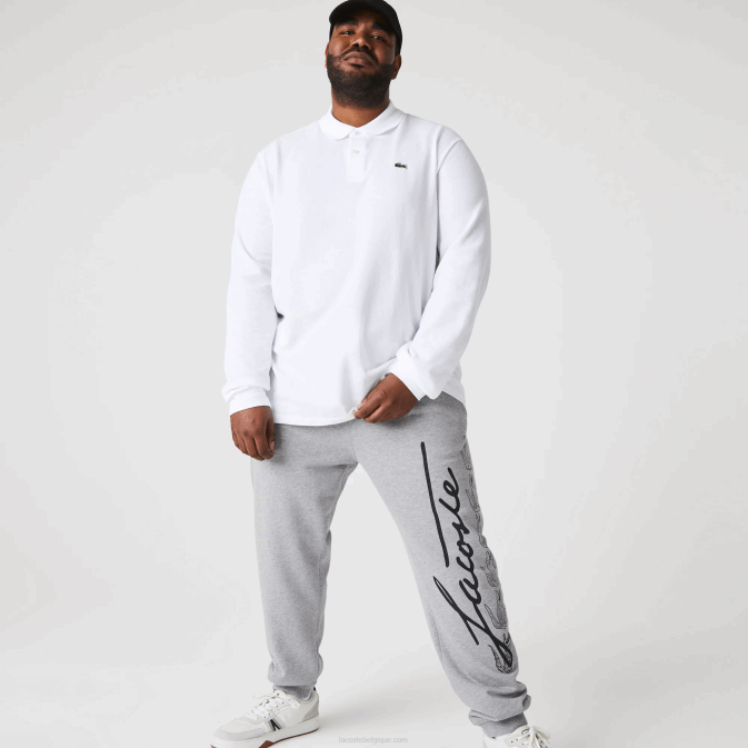 gris chiné 4jv V6HV1065 Hommes Lacoste pantalon de jogging en molleton de coton imprimé signature et crocodile