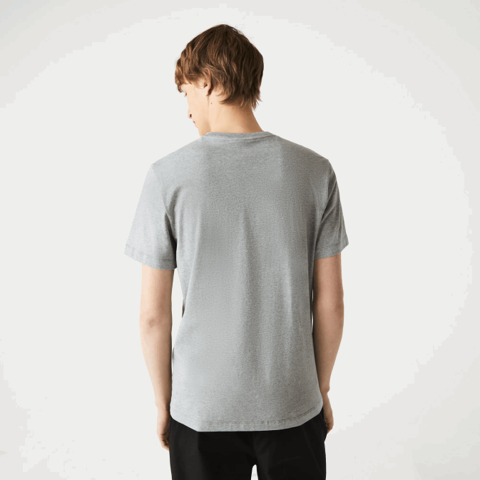gris chiné 4jv V6HV760 Hommes Lacoste t-shirt en coton à col rond imprimé signature et crocodile