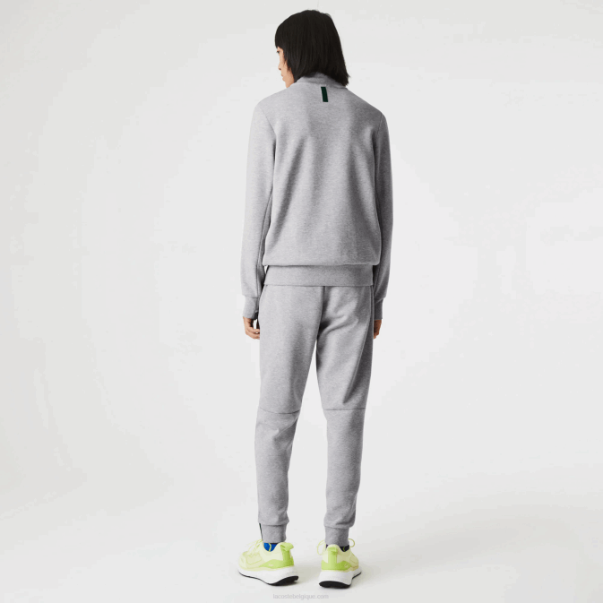 gris chiné cca V6HV1022 Hommes Lacoste sweat zippé à col montant en coton mélangé