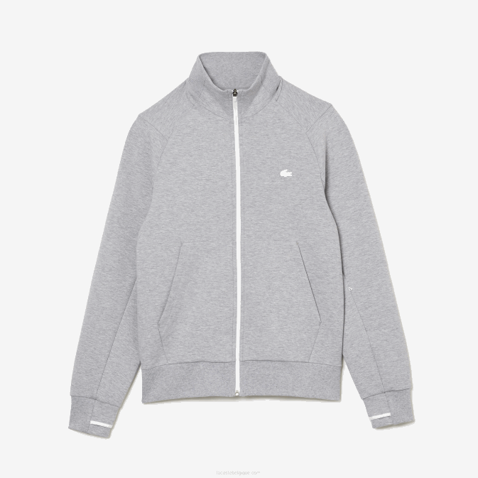 gris chiné cca V6HV1022 Hommes Lacoste sweat zippé à col montant en coton mélangé