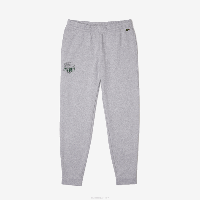 gris chiné cca V6HV1092 Hommes Lacoste pantalon de jogging en molleton de coton avec logo crocodile