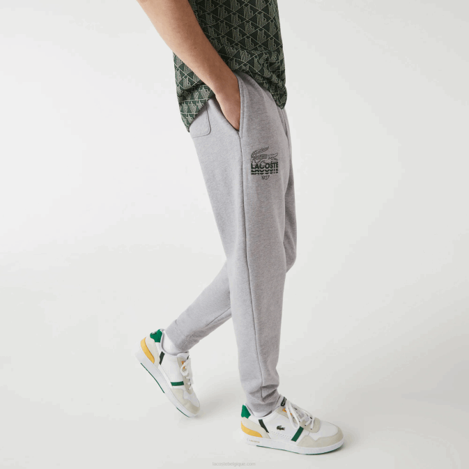 gris chiné cca V6HV1092 Hommes Lacoste pantalon de jogging en molleton de coton avec logo crocodile