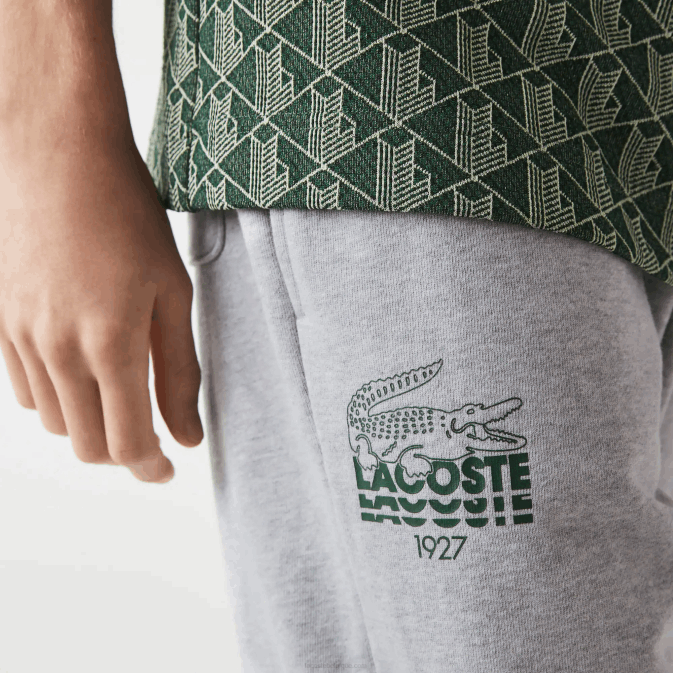 gris chiné cca V6HV1092 Hommes Lacoste pantalon de jogging en molleton de coton avec logo crocodile
