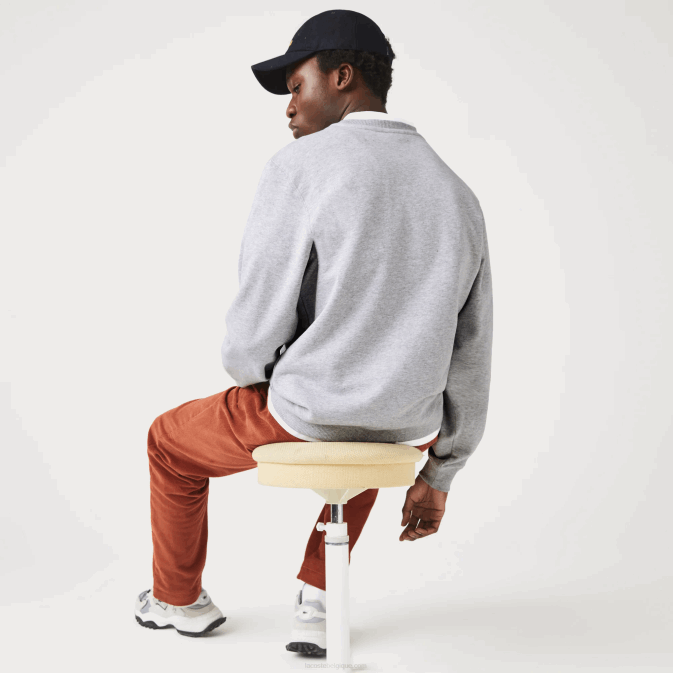 gris chiné cca V6HV1161 Hommes Lacoste sweat-shirt en éponge à logo