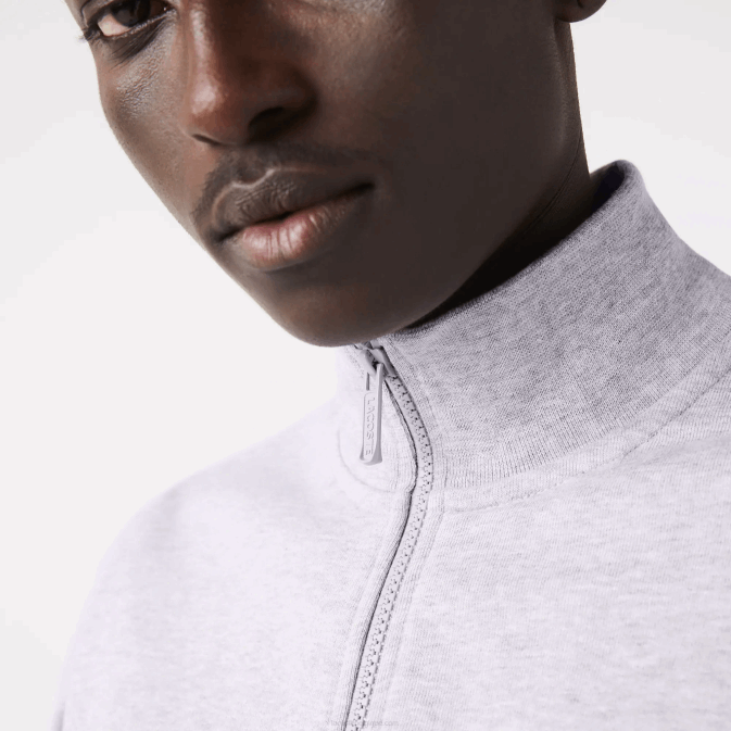 gris chiné cca V6HV1272 Hommes Lacoste sweat zippé coupe classique en polaire grattée