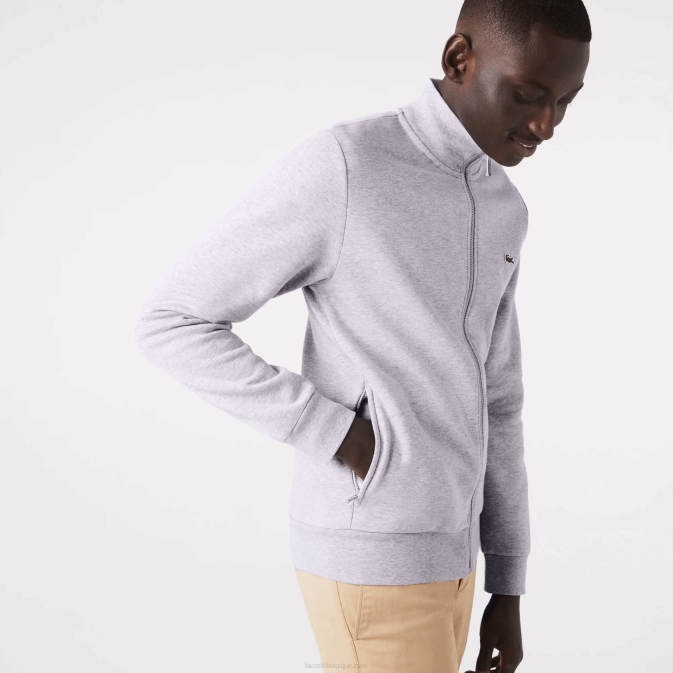 gris chiné cca V6HV1272 Hommes Lacoste sweat zippé coupe classique en polaire grattée