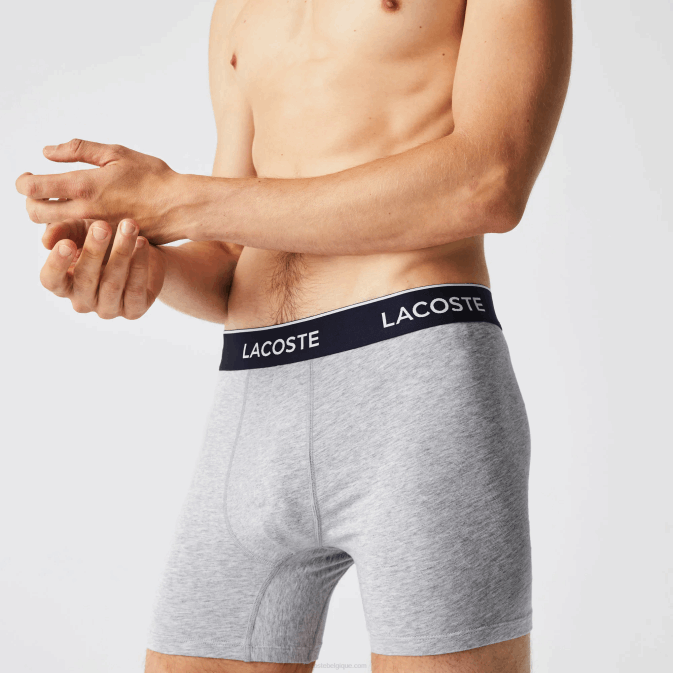 gris chiné cca V6HV1407 Hommes Lacoste Lot de 3 boxers longs en coton stretch