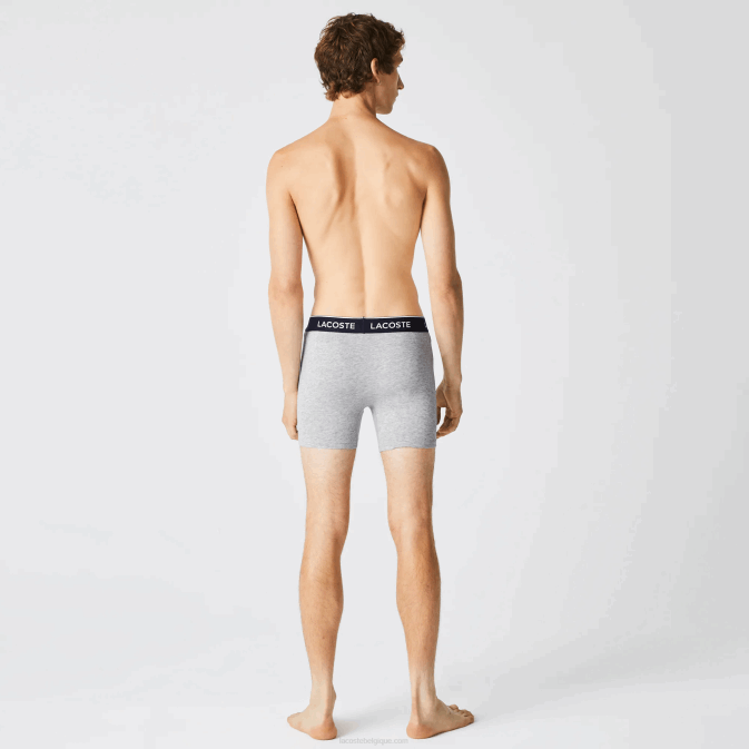 gris chiné cca V6HV1407 Hommes Lacoste Lot de 3 boxers longs en coton stretch
