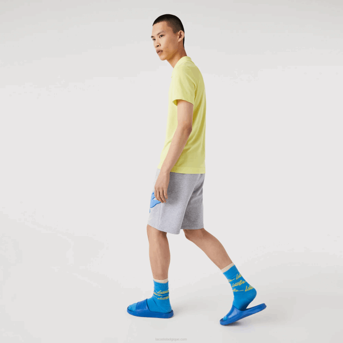 gris chiné cca V6HV1418 Hommes Lacoste short oversize en molleton de coton bio imprimé crocodile