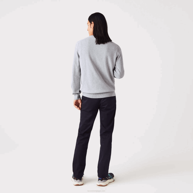 gris chiné cca V6HV1568 Hommes Lacoste pull col v en coton bio