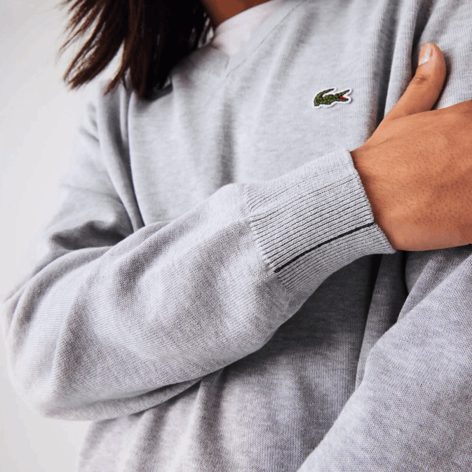 gris chiné cca V6HV1568 Hommes Lacoste pull col v en coton bio