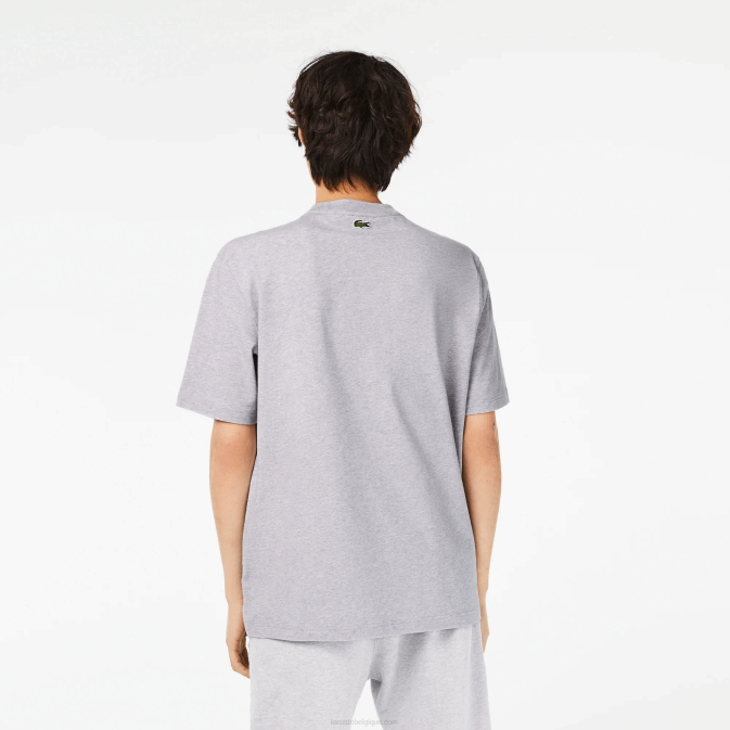 gris chiné cca V6HV253 Hommes Lacoste t-shirt ample à col rond et imprimé crocodile