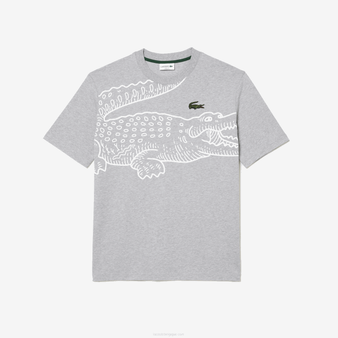 gris chiné cca V6HV253 Hommes Lacoste t-shirt ample à col rond et imprimé crocodile