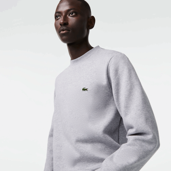 gris chiné cca V6HV287 Hommes Lacoste sweat-shirt en coton bio brossé