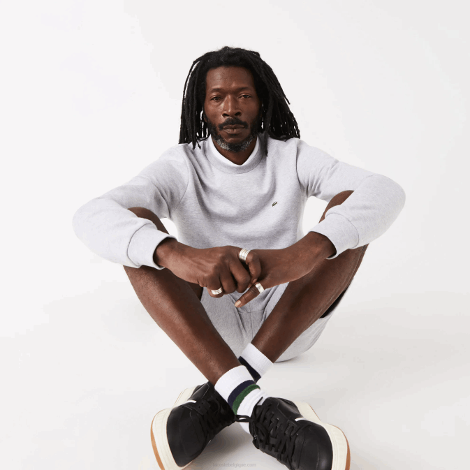 gris chiné cca V6HV287 Hommes Lacoste sweat-shirt en coton bio brossé