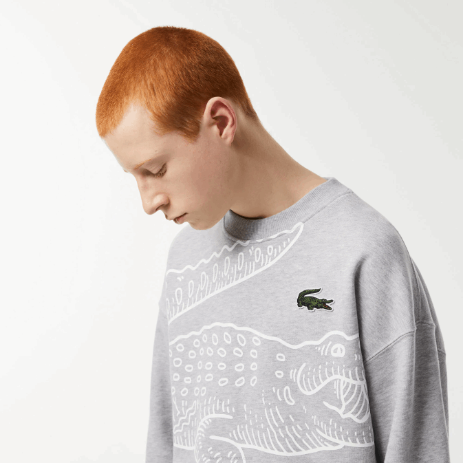 gris chiné cca V6HV362 Hommes Lacoste sweat ample à col rond et imprimé croco