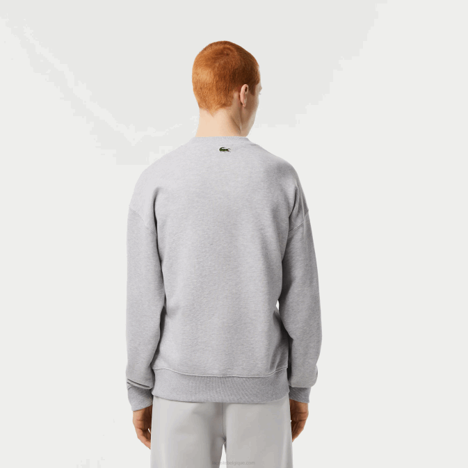 gris chiné cca V6HV362 Hommes Lacoste sweat ample à col rond et imprimé croco