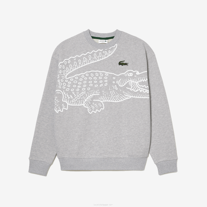 gris chiné cca V6HV362 Hommes Lacoste sweat ample à col rond et imprimé croco