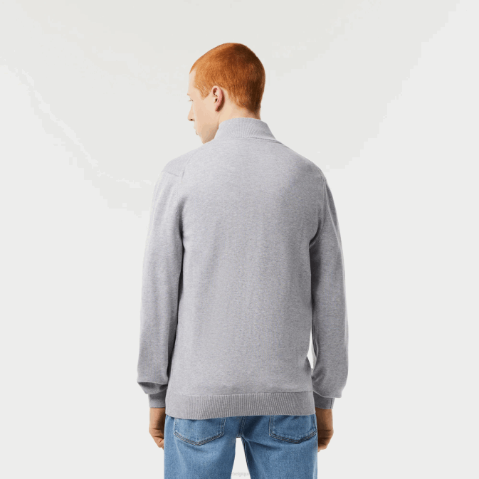gris chiné cca V6HV459 Hommes Lacoste pull col montant zippé en coton bio