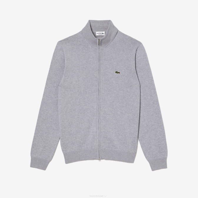 gris chiné cca V6HV459 Hommes Lacoste pull col montant zippé en coton bio