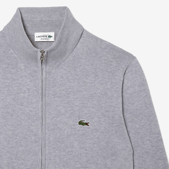 gris chiné cca V6HV459 Hommes Lacoste pull col montant zippé en coton bio
