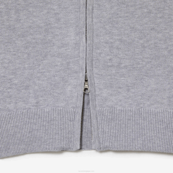 gris chiné cca V6HV459 Hommes Lacoste pull col montant zippé en coton bio
