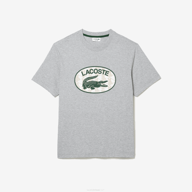 gris chiné cca V6HV579 Hommes Lacoste t-shirt coupe classique à imprimé monogramme