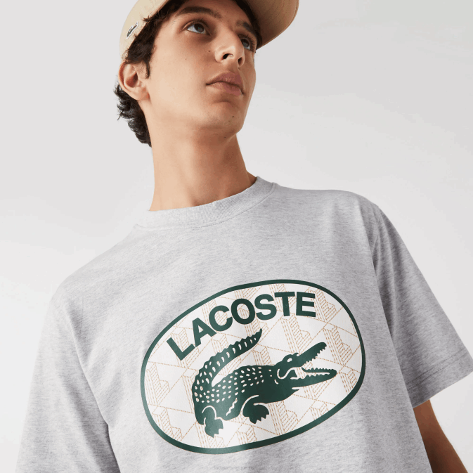 gris chiné cca V6HV579 Hommes Lacoste t-shirt coupe classique à imprimé monogramme