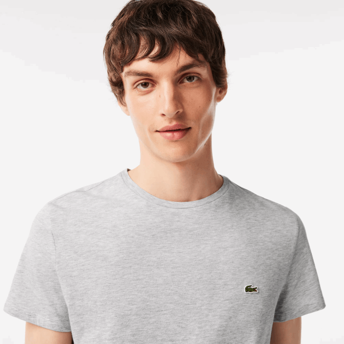 gris chiné cca V6HV619 Hommes Lacoste t-shirt en jersey de coton pima à col rond