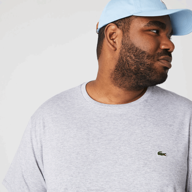 gris chiné cca V6HV619 Hommes Lacoste t-shirt en jersey de coton pima à col rond