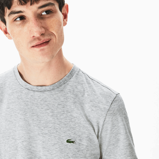gris chiné cca V6HV619 Hommes Lacoste t-shirt en jersey de coton pima à col rond