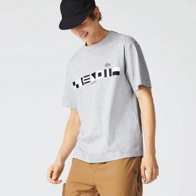 gris chiné cca V6HV660 Hommes Lacoste t-shirt imprimé à coupe décontractée
