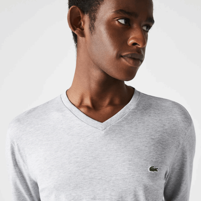 gris chiné cca V6HV677 Hommes Lacoste t-shirt col v léger en jersey de coton pima