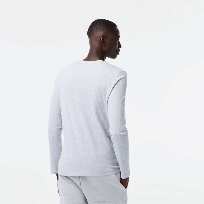 gris chiné cca V6HV691 Hommes Lacoste t-shirt en jersey de coton pima à col rond