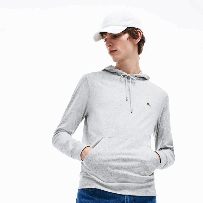 gris chiné cca V6HV713 Hommes Lacoste sweat à capuche en jersey de coton