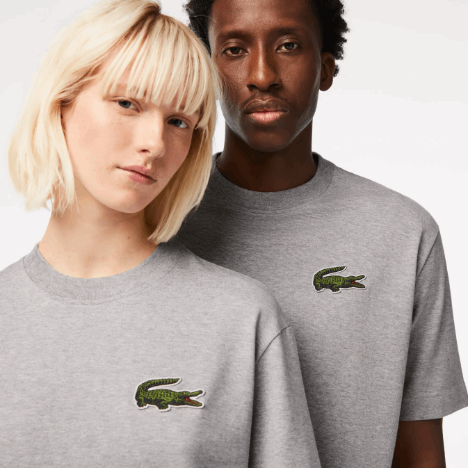 gris chiné cca V6HV74 Hommes Lacoste t-shirt ample en coton bio grand crocodile